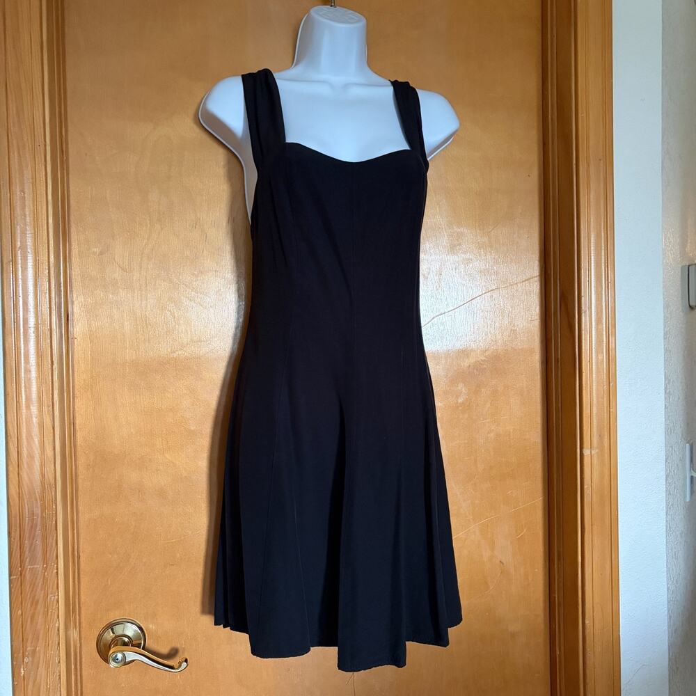 Vintage 90s Fina Fina Black Cross Back Fit & Flare Dress S, Backless Little Blac